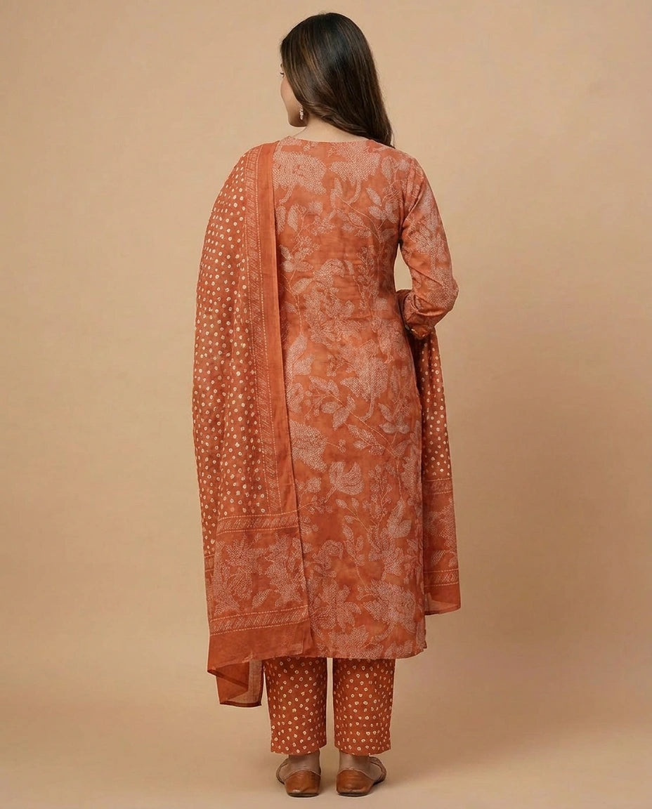 Cotton Straight Suit with Floral Print - Rangoli India