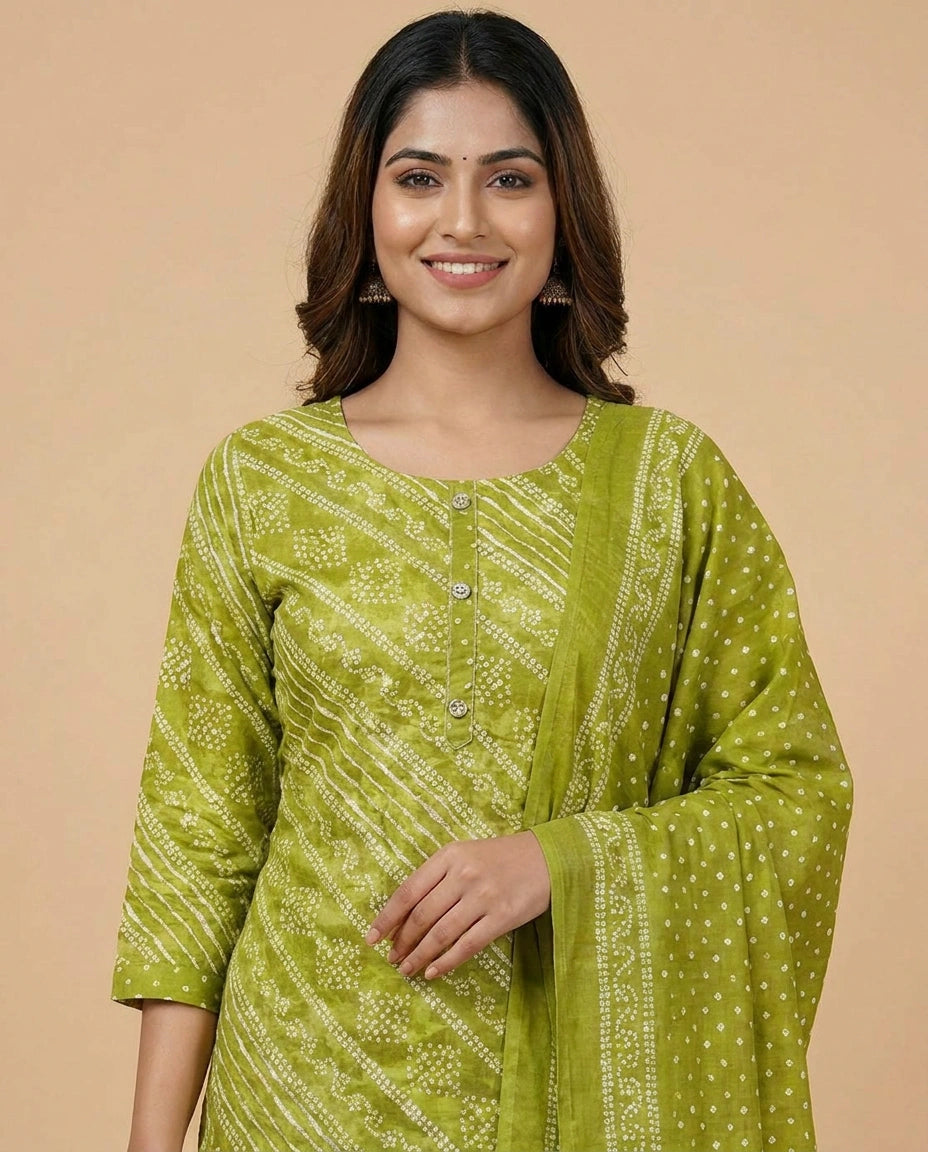 Cotton Straight Suit with Quilted Print - Rangoli India