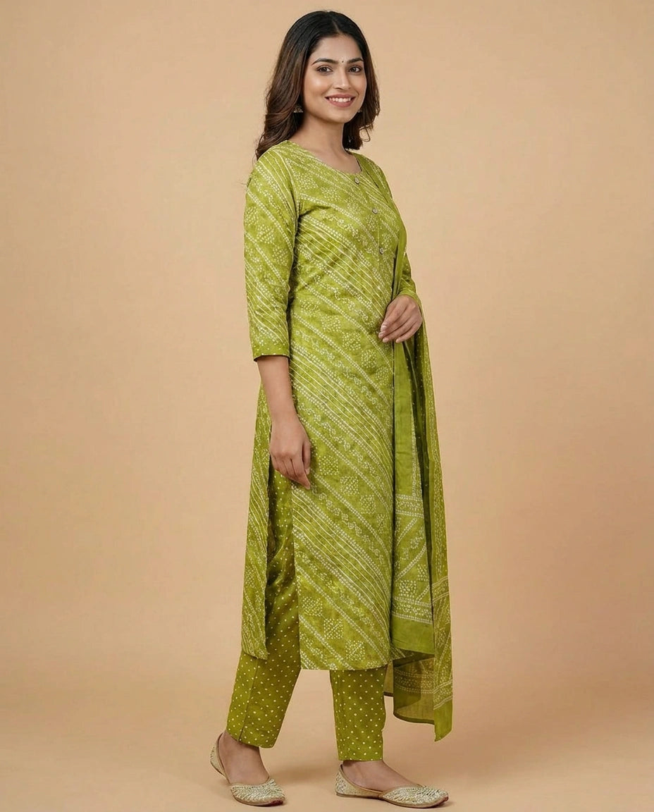 Cotton Straight Suit with Quilted Print - Rangoli India