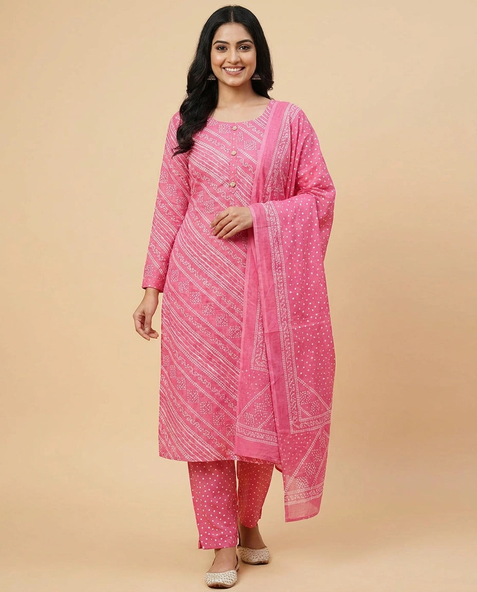 Cotton Straight Suit with Quilted Print - Rangoli India