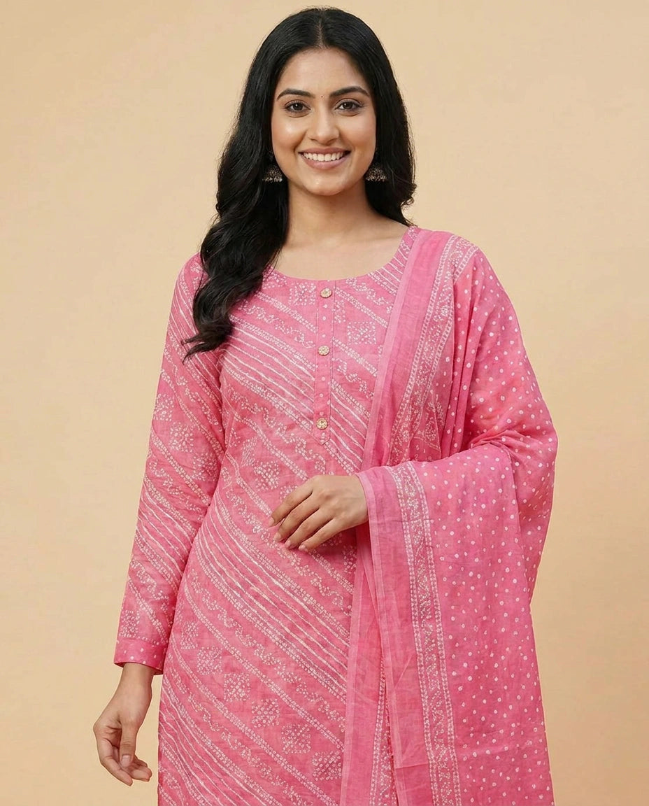 Cotton Straight Suit with Quilted Print - Rangoli India