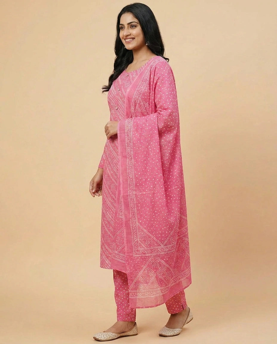 Cotton Straight Suit with Quilted Print - Rangoli India