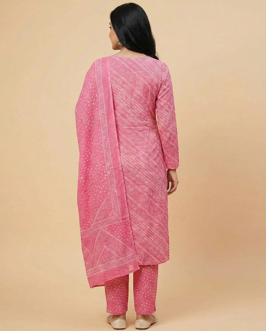 Cotton Straight Suit with Quilted Print - Rangoli India