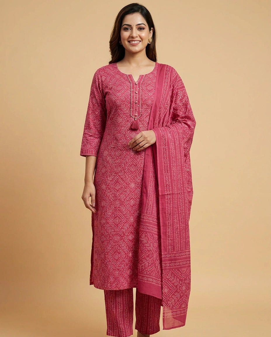 Printed Straight Suit in Cotton - Rangoli India