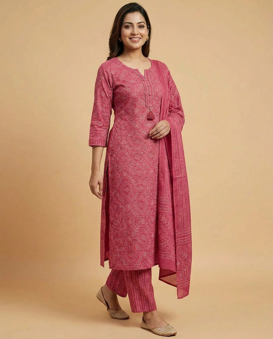 Printed Straight Suit in Cotton - Rangoli India
