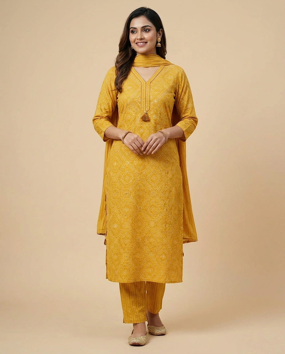 Printed Straight Suit in Cotton - Rangoli India