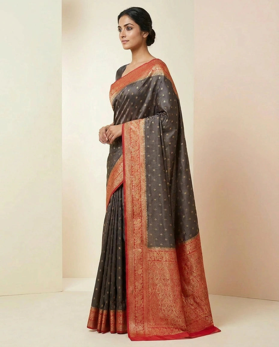 Tussar Silk Banarasi Saree with Handwoven Gold Zari Border
