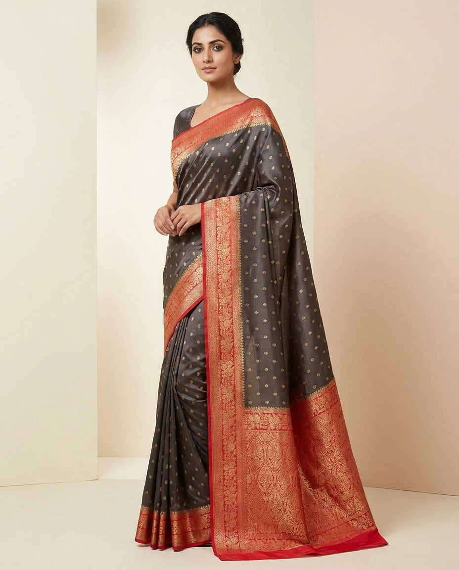 Tussar Silk Banarasi Saree with Handwoven Gold Zari Border