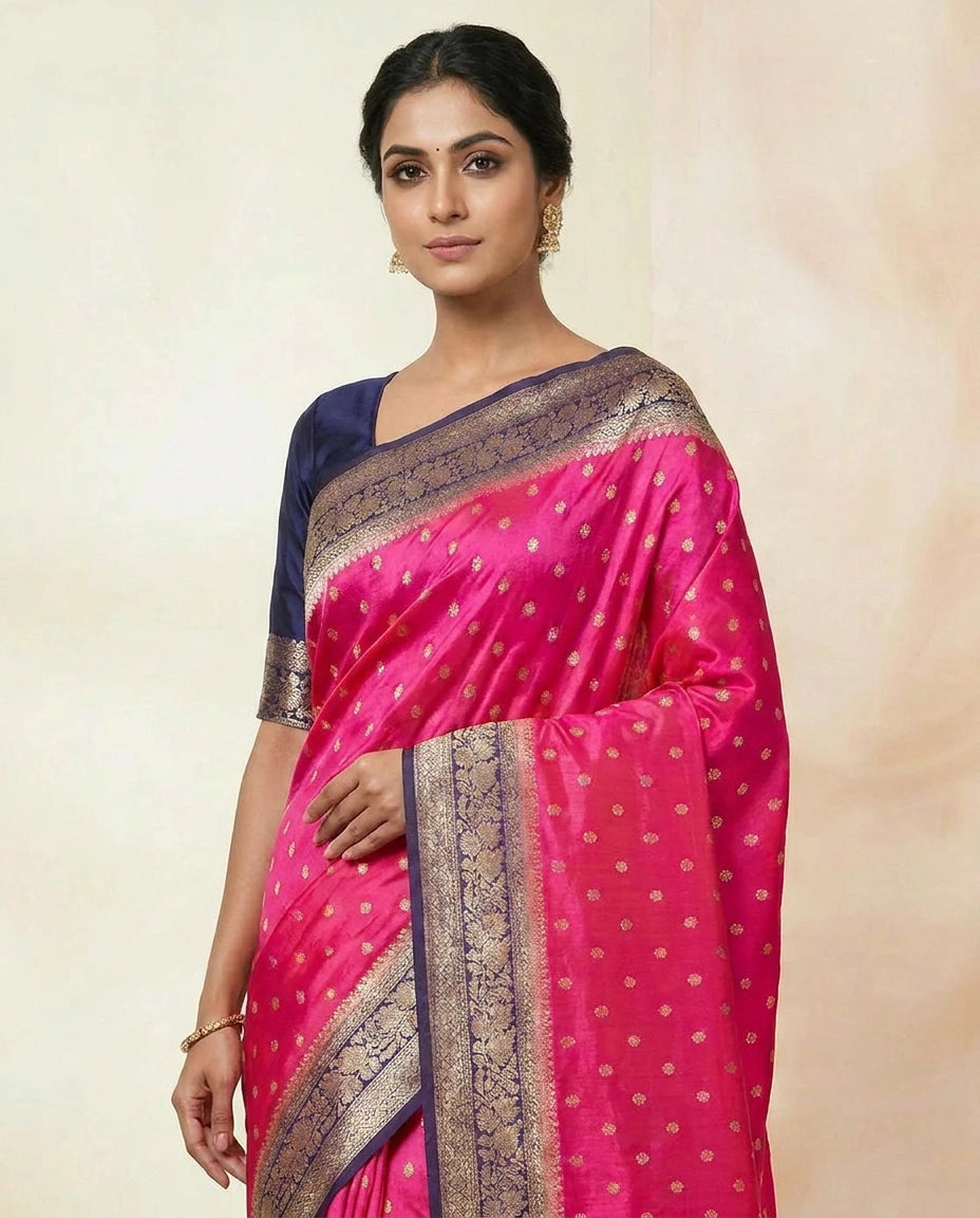 Tussar Silk Banarasi Saree with Handwoven Gold Zari Border