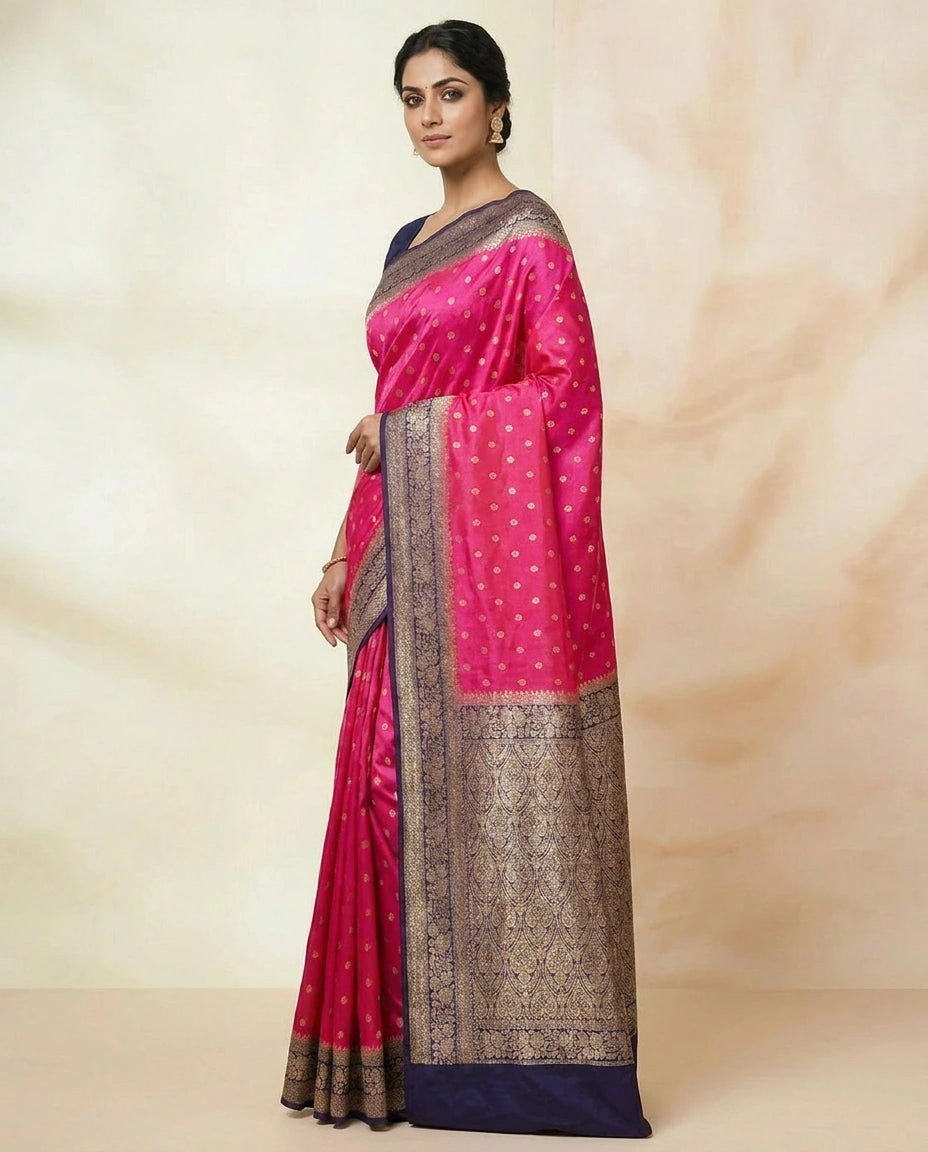 Tussar Silk Banarasi Saree with Handwoven Gold Zari Border
