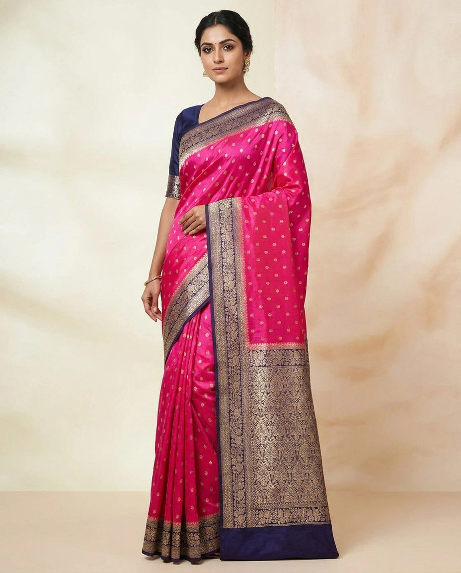 Tussar Silk Banarasi Saree with Handwoven Gold Zari Border