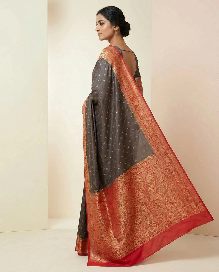 Tussar Silk Banarasi Saree with Handwoven Gold Zari Border