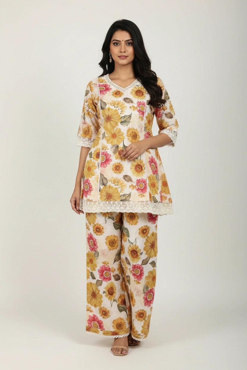 Contemporary Pure Cotton Kurti with Bottom | Rangoli