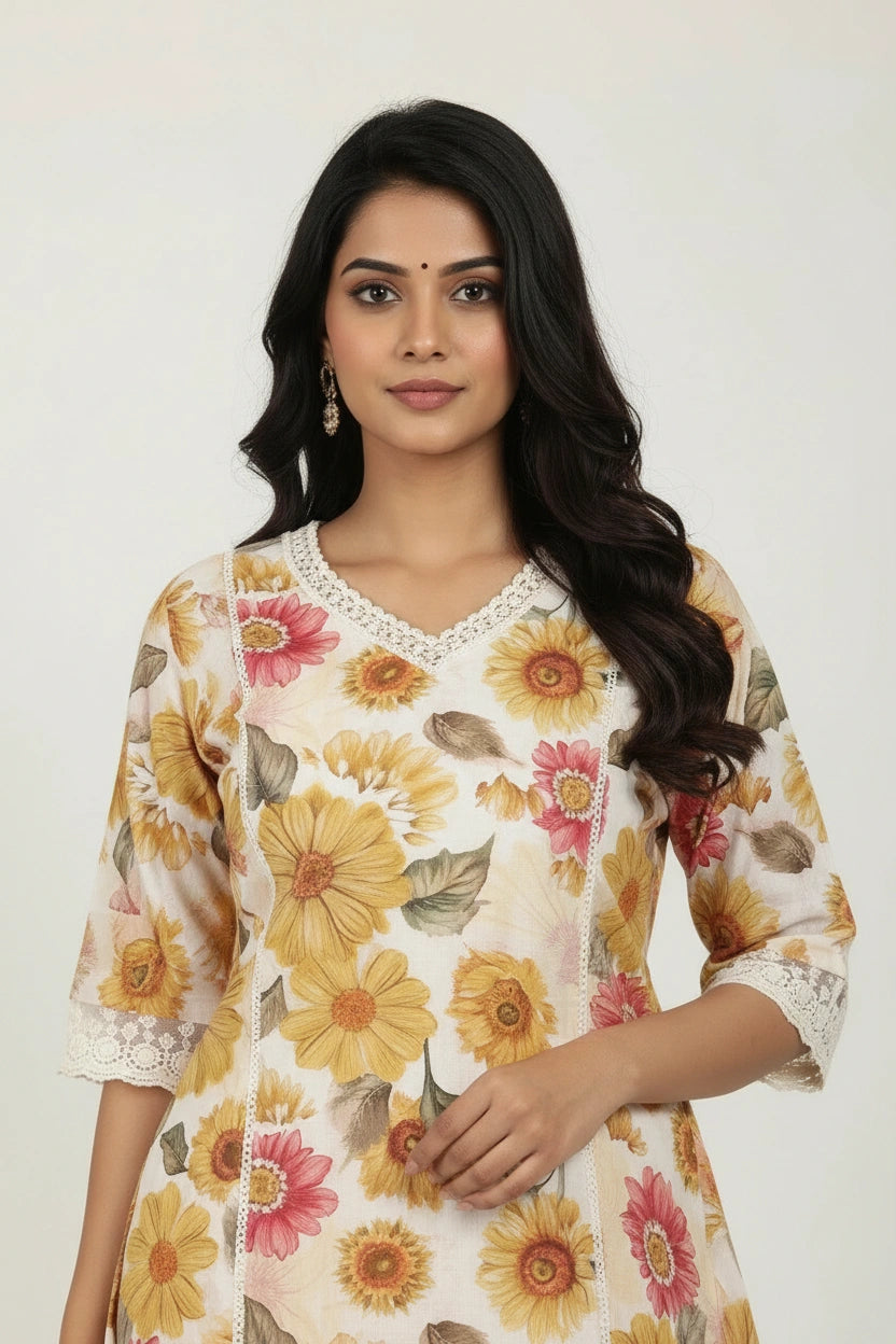 Contemporary Pure Cotton Kurti with Bottom - View 2 | Rangoli