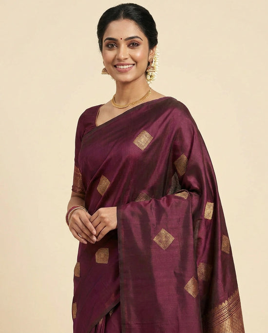 Kanchipuram Silk Katan Saree with Geometric Border - Rangoli India