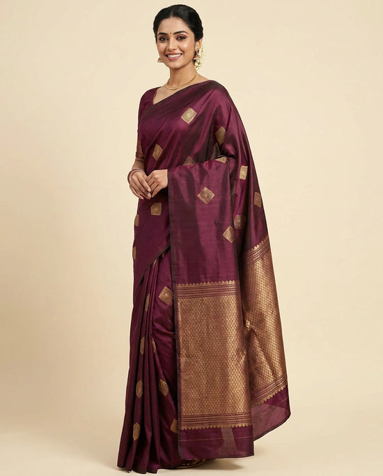Kanchipuram Silk Katan Saree with Geometric Border - Rangoli India