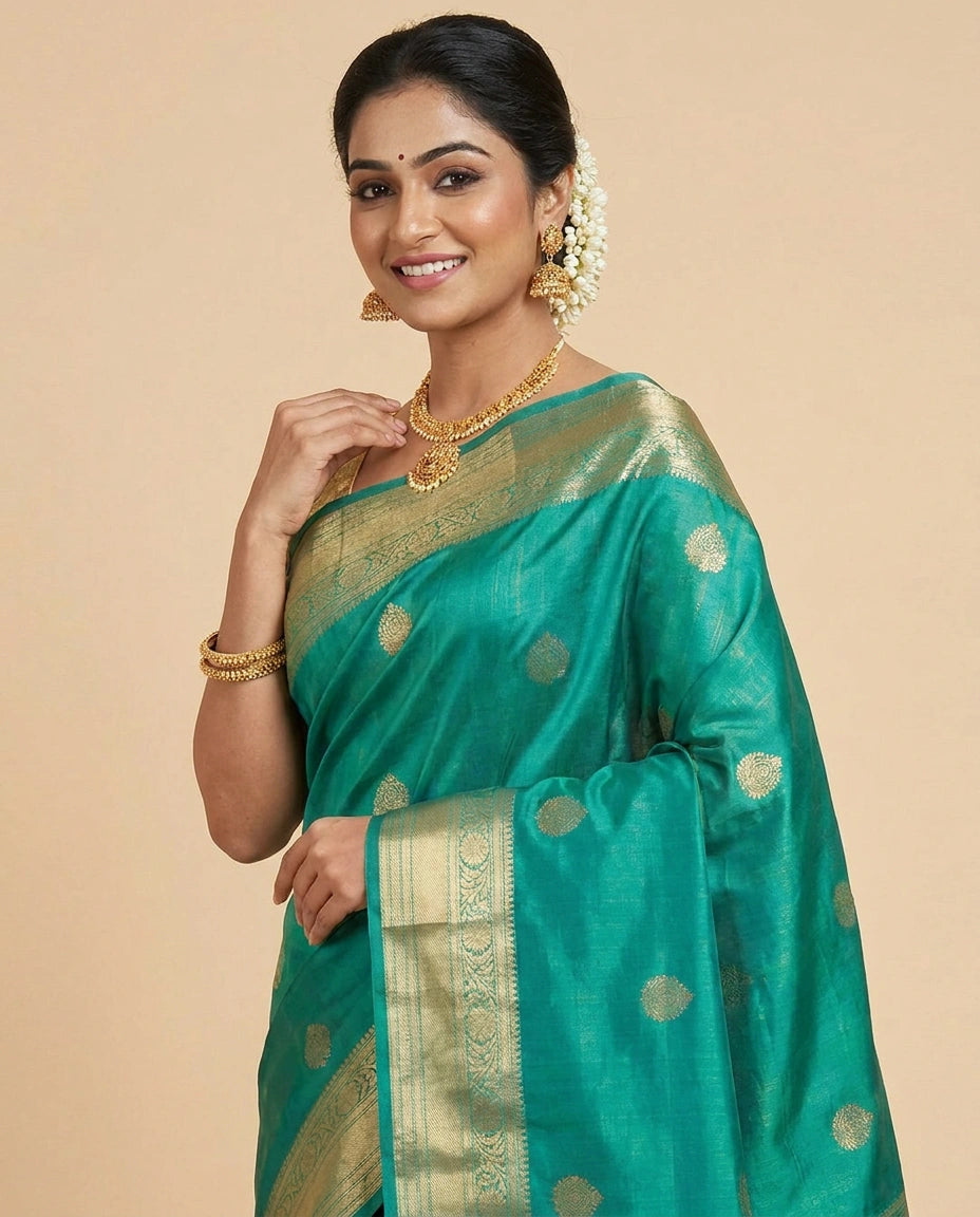 Kanchipuram Silk Katan Saree with Contrasting Pallu - Rangoli India
