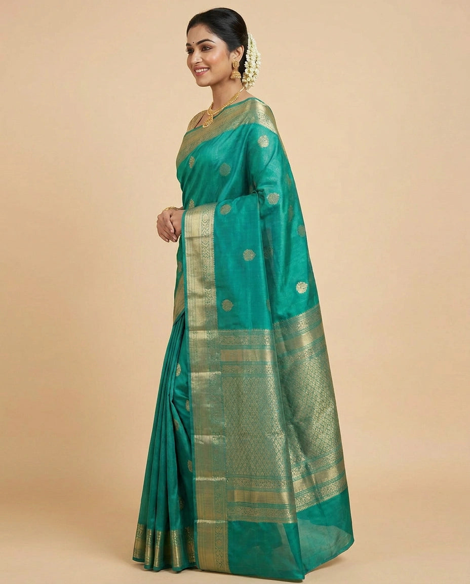 Kanchipuram Silk Katan Saree with Contrasting Pallu - Rangoli India