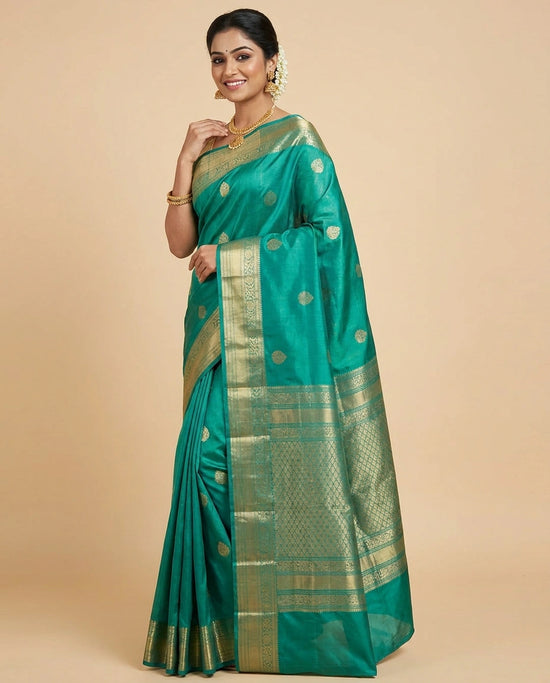 Kanchipuram Silk Katan Saree with Contrasting Pallu - Rangoli India