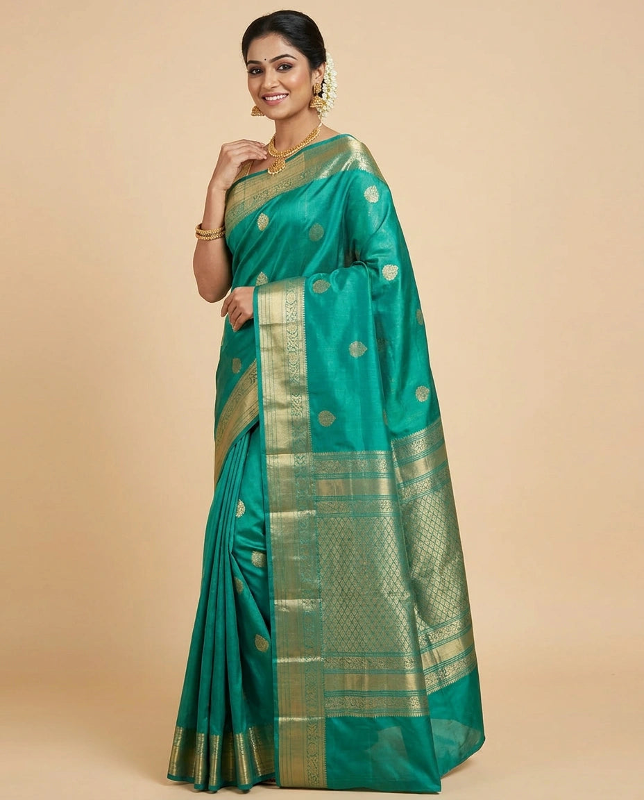 Kanchipuram Silk Katan Saree with Contrasting Pallu - Rangoli India