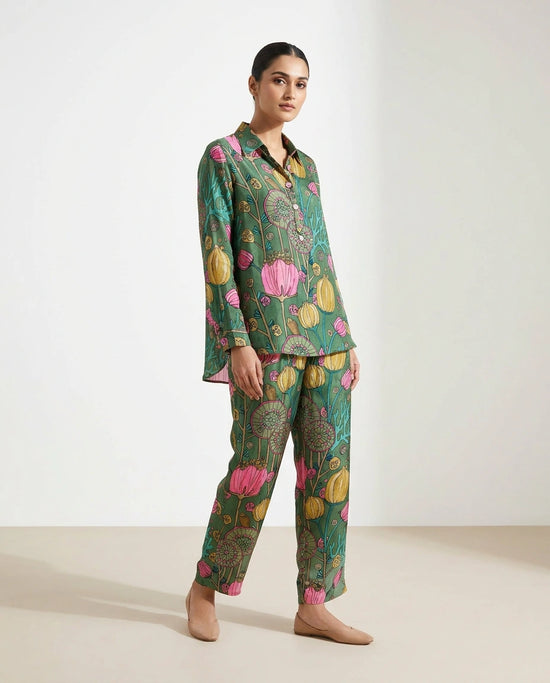 Green Crepe Silk Co-ord Set with Co-ord Styling - Rangoli India
