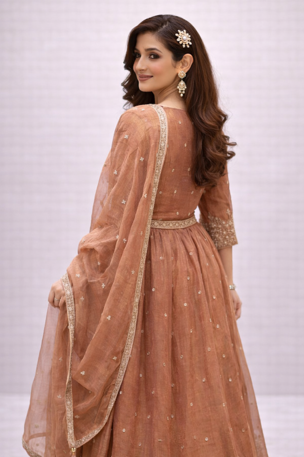 Mehendi & Onion Pink Embroidered Anarkali Set with Dupatta