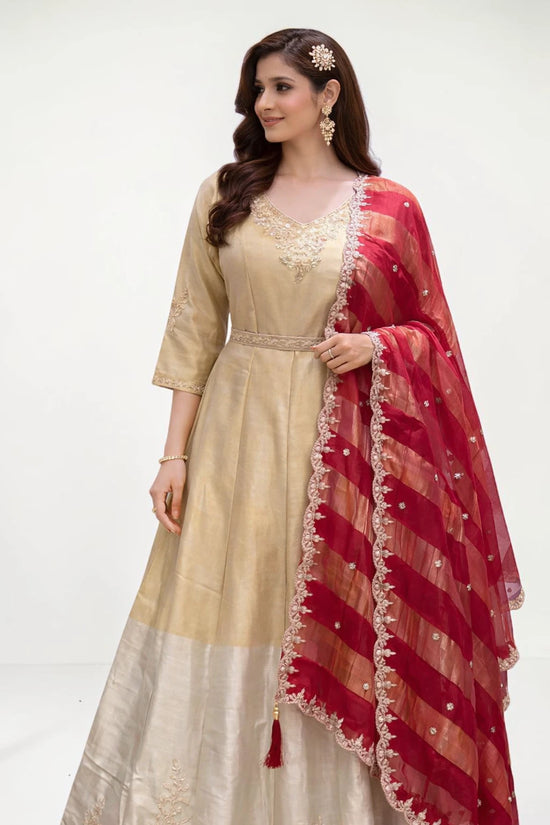 Gold Anarkali with Banarasi Dupatta - Rangoli India
