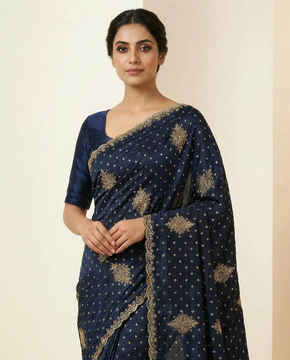 Fandy Tissue Saree with Hand-Embroidered Pallu and Border view 2