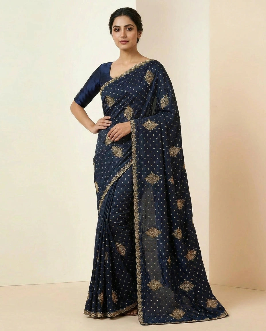 Fandy Tissue Saree with Hand-Embroidered Pallu and Border view 4