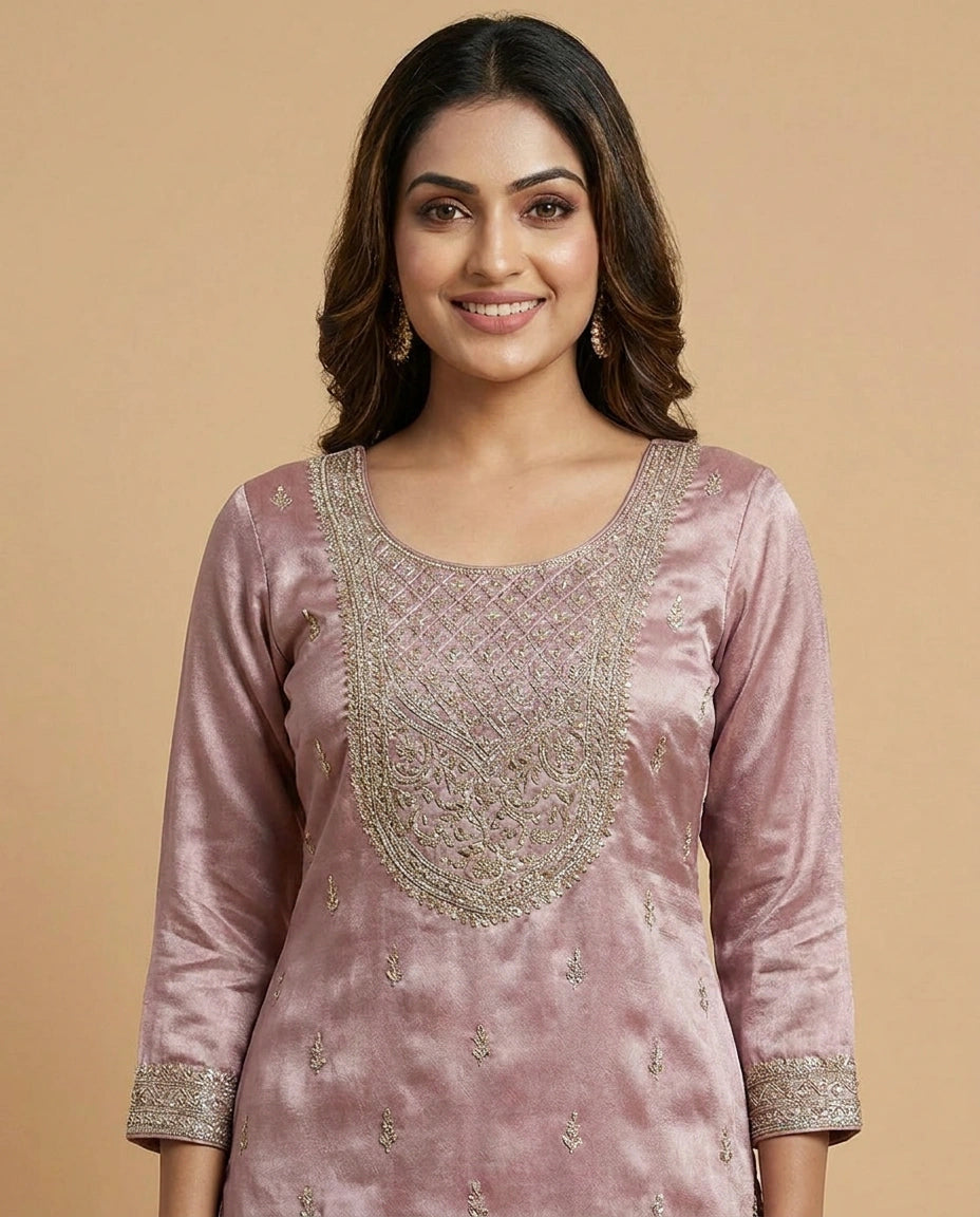 Tissue Suit Palazzo with Printed Floral Pattern - Rangoli India