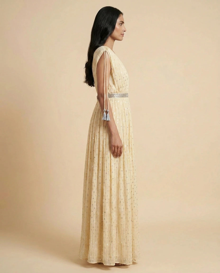 Yellow Pink Georgette Gown Suit for Casual Festive Wear