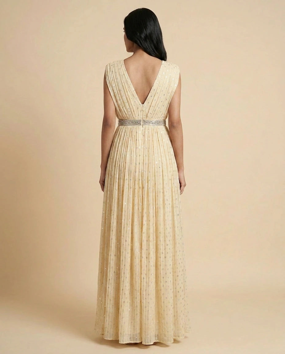Yellow Pink Georgette Gown Suit for Casual Festive Wear