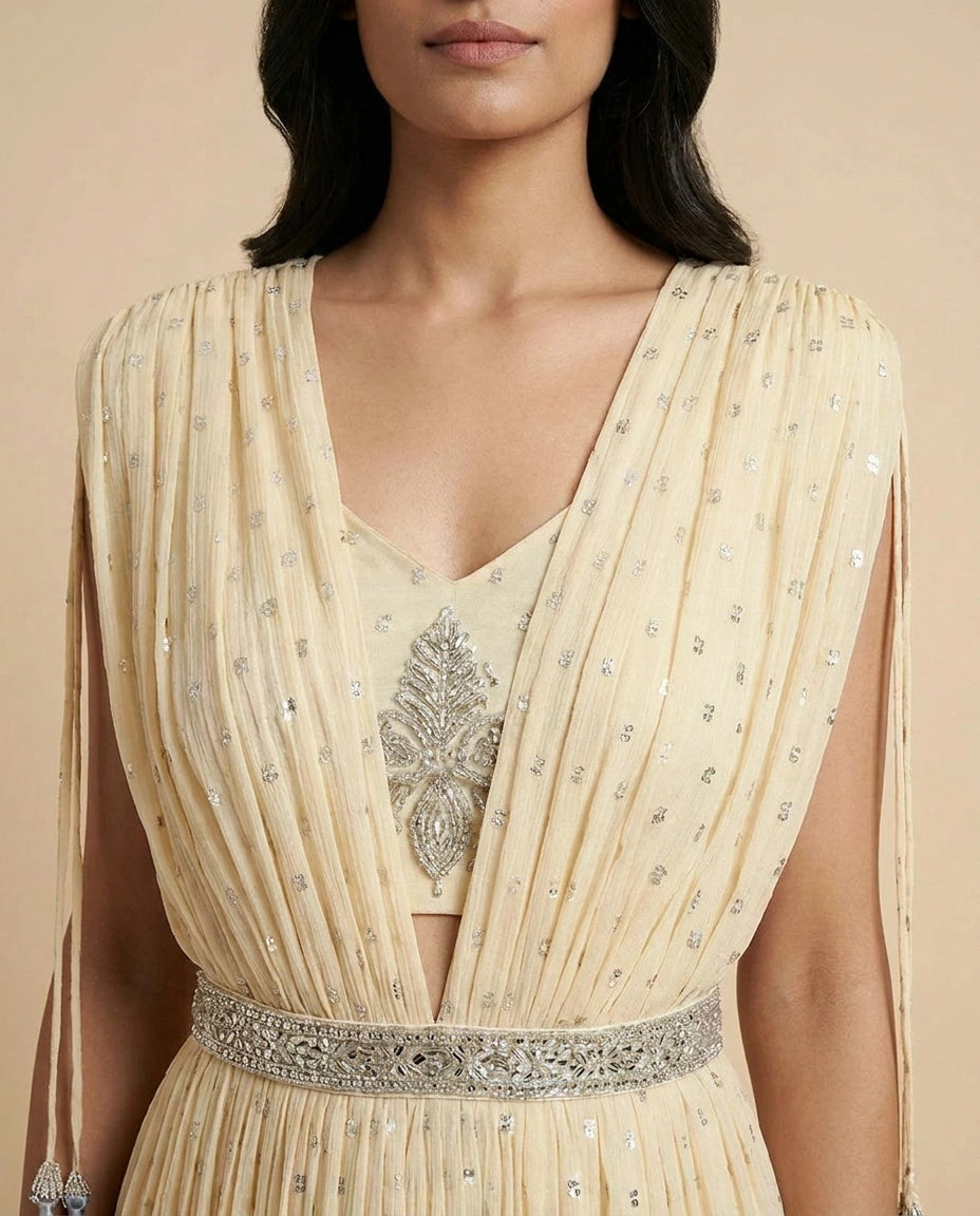 Yellow Pink Georgette Gown Suit for Casual Festive Wear