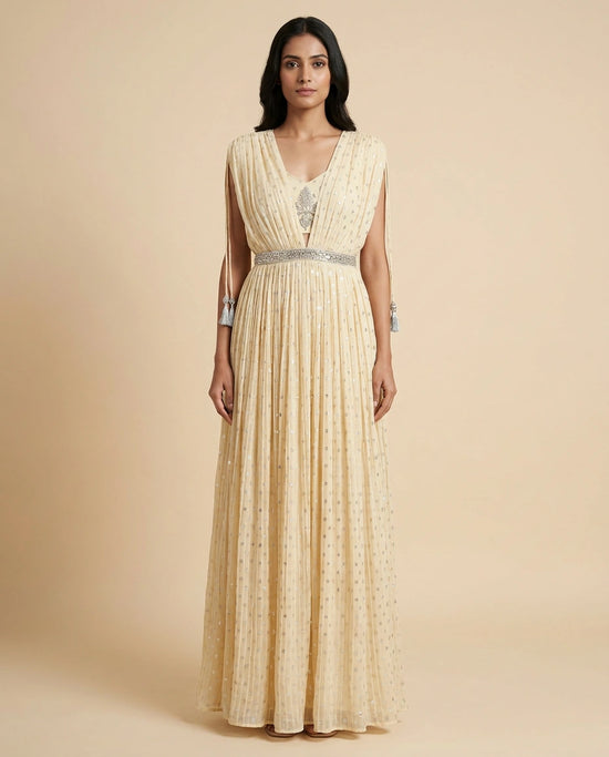 Yellow Pink Georgette Gown Suit for Casual Festive Wear