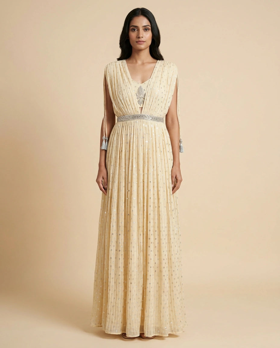 Yellow Pink Georgette Gown Suit for Casual Festive Wear