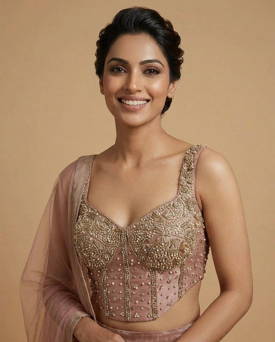Onion Pink Tissue Choli Short Palazzo with Sequin Work - Rangoli India