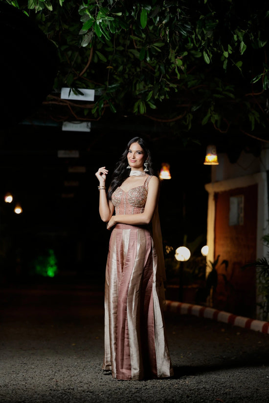 Onion Pink Tissue Choli Short Palazzo with Sequin Work
