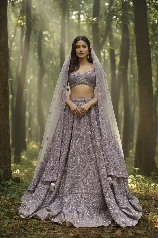 Mauve Net Lehenga Set with Tilla Embroidery for Reception Night