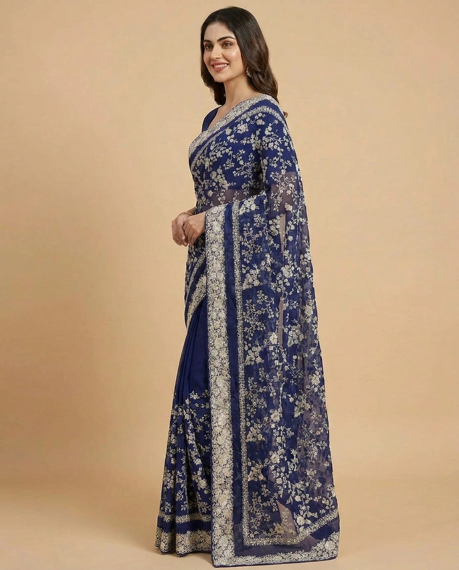 Georgette Saree with Gota Patti Embellished Border Online India - Rangoli India