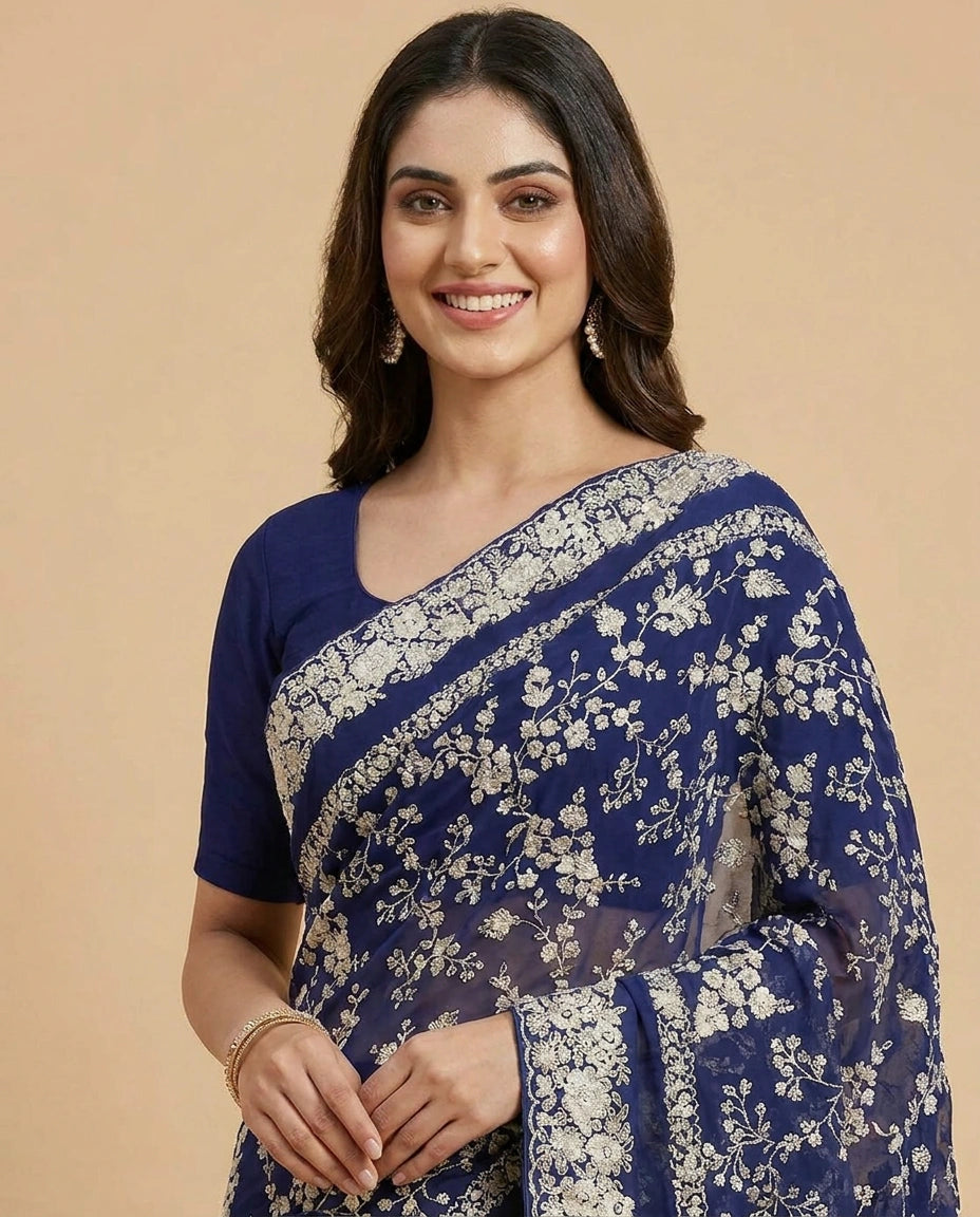 Georgette Saree with Gota Patti Embellished Border Online India - Rangoli India
