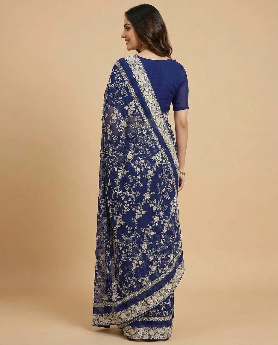 Georgette Saree with Gota Patti Embellished Border Online India - Rangoli India