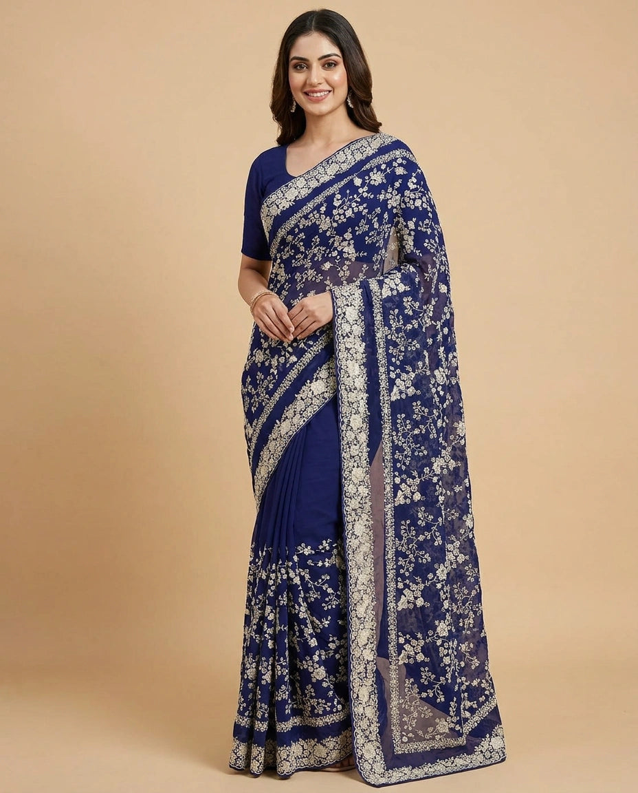 Georgette Saree with Gota Patti Embellished Border Online India - Rangoli India