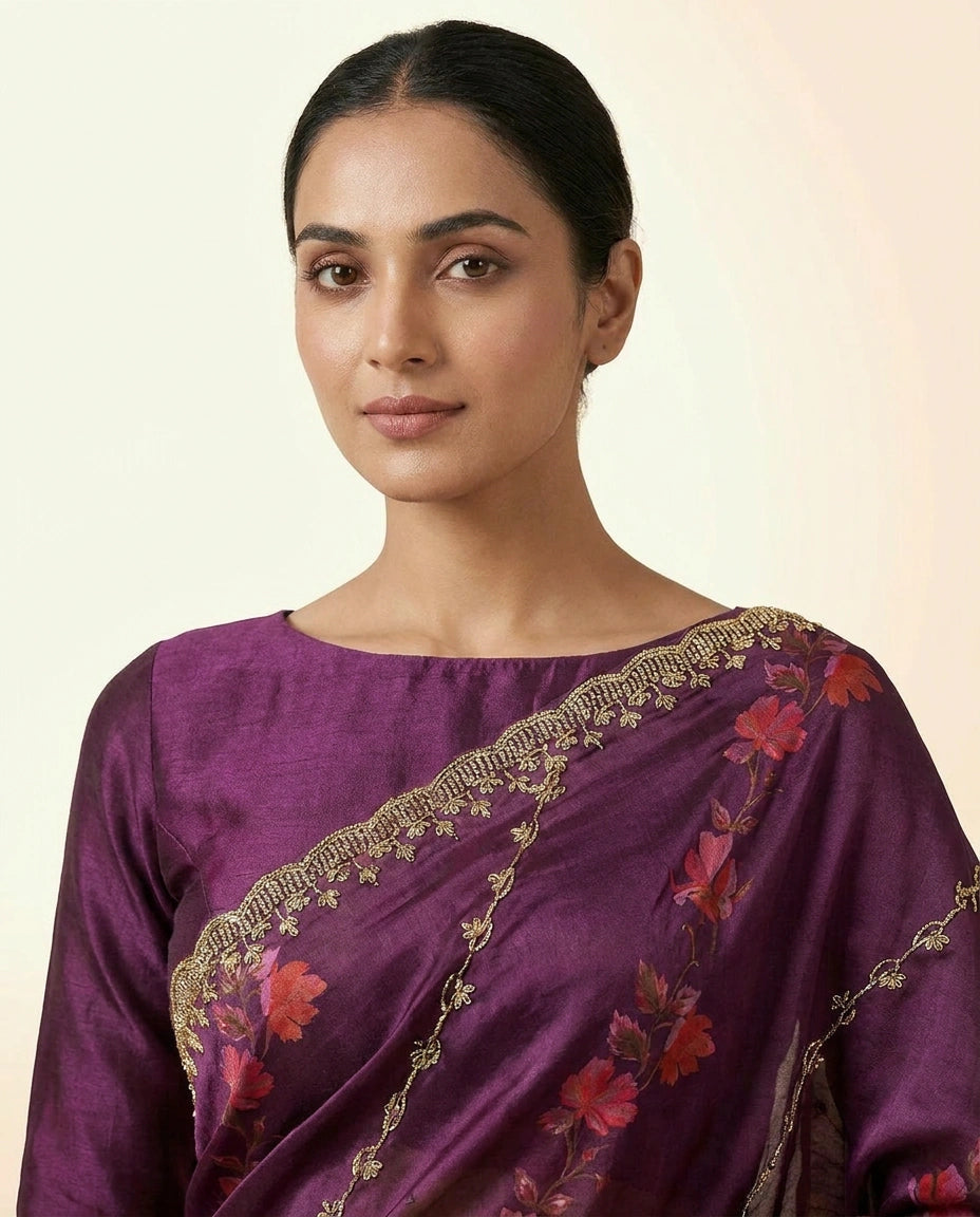 Bottle Green Satin Embroidered Saree for Festive Wear