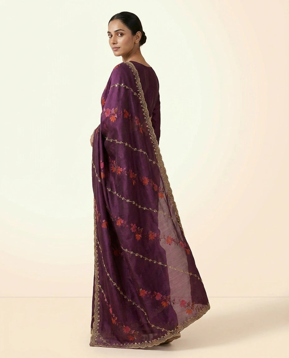 Bottle Green Satin Embroidered Saree for Festive Wear