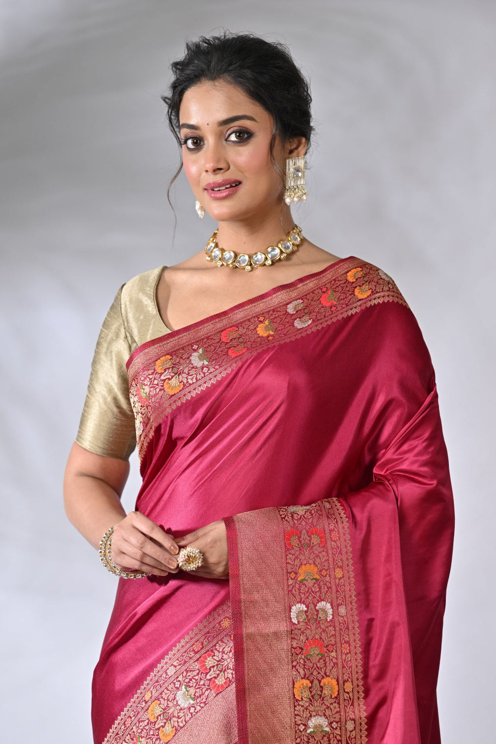Magenta  Banarasi Katan Opara Silk Mashru Silk Saree