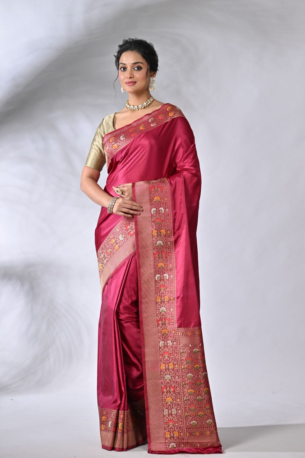 Magenta  Banarasi Katan Opara Silk Mashru Silk Saree