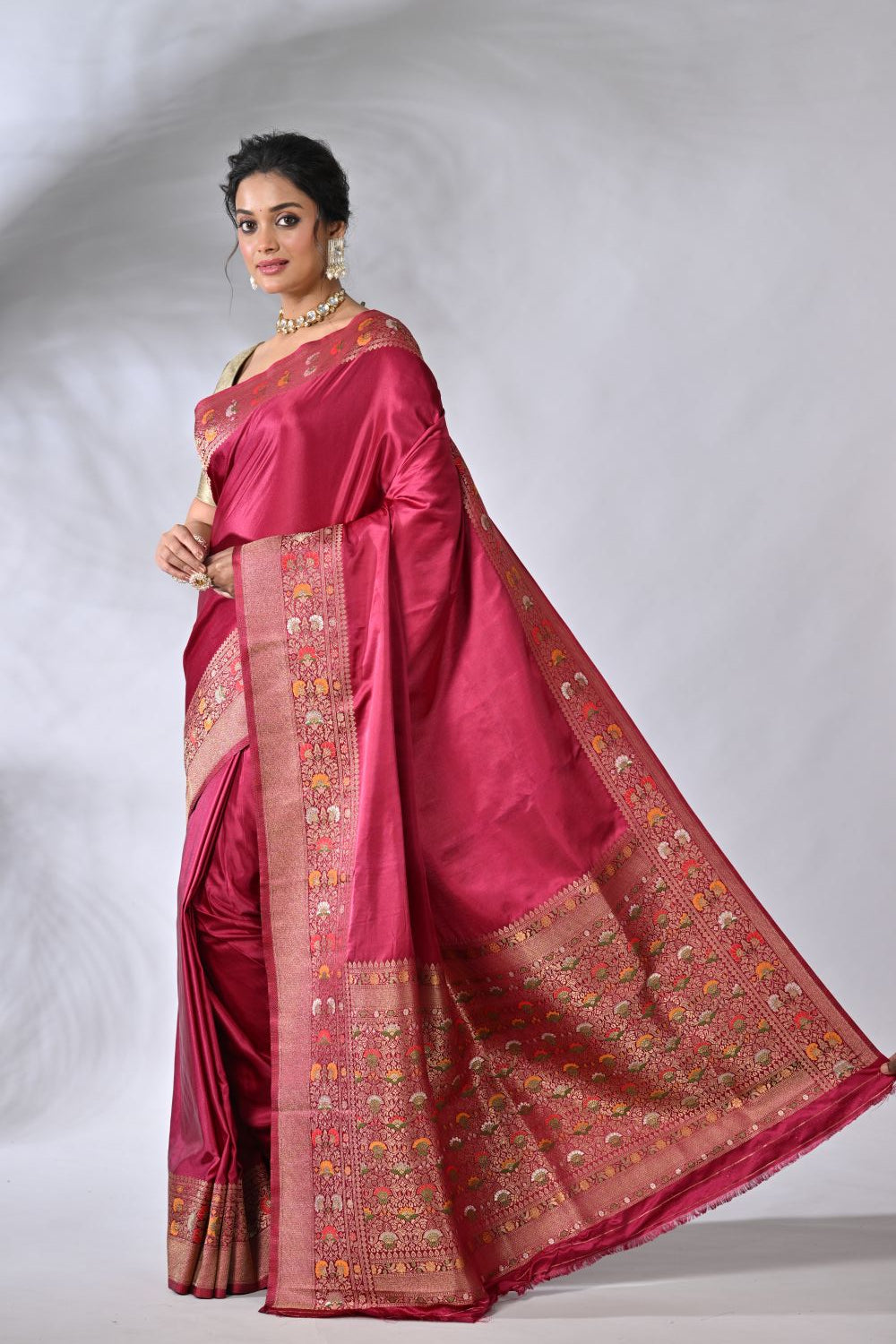 Magenta  Banarasi Katan Opara Silk Mashru Silk Saree