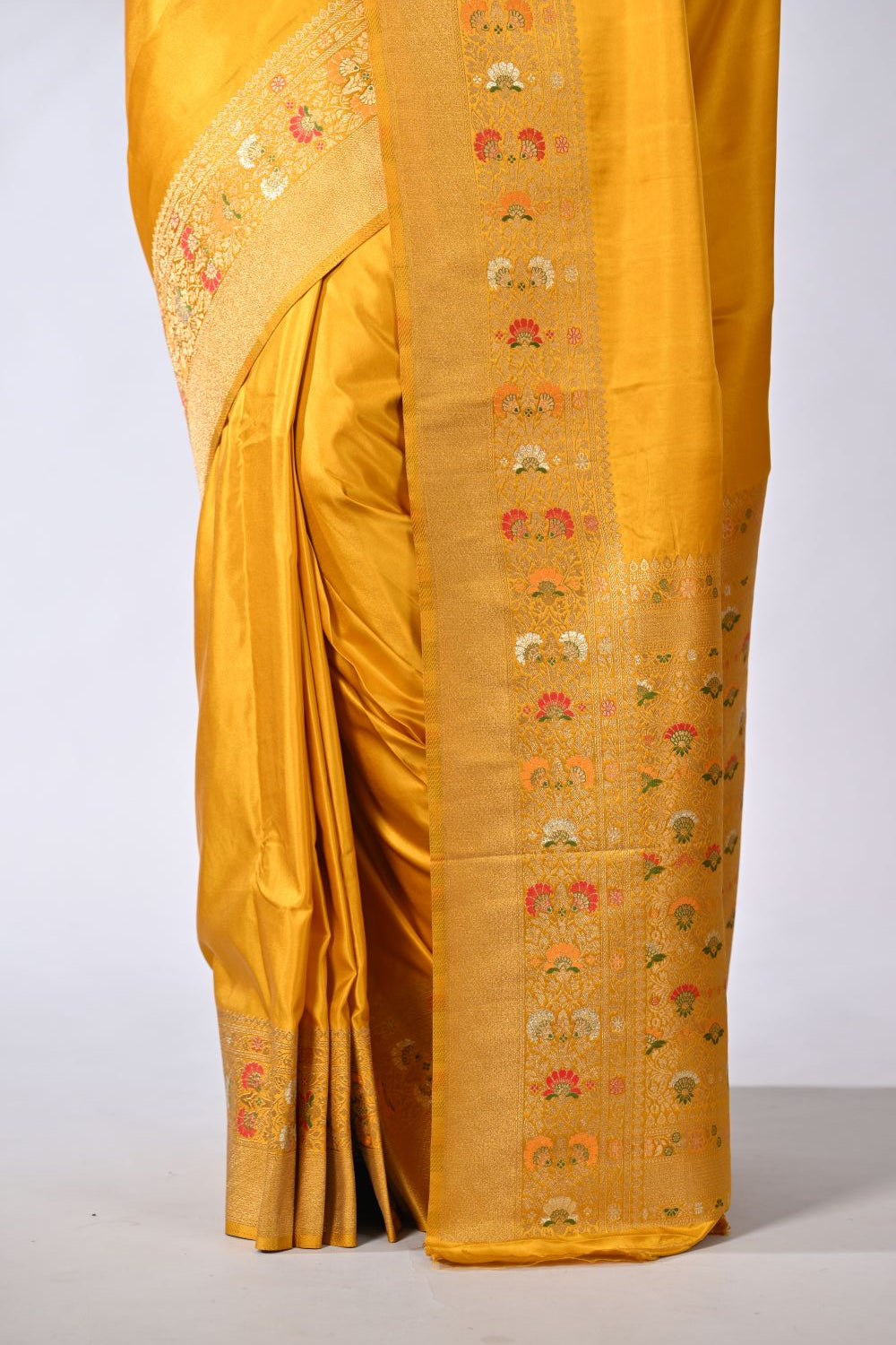 Mustard Banarasi Katan Opara Mashru Silk Saree