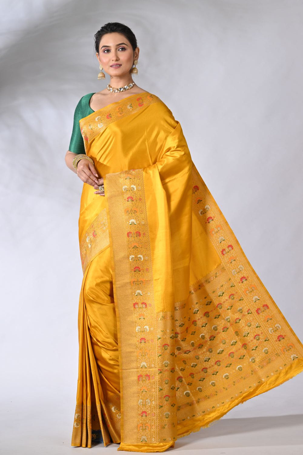 Mustard Banarasi Katan Opara Mashru Silk Saree