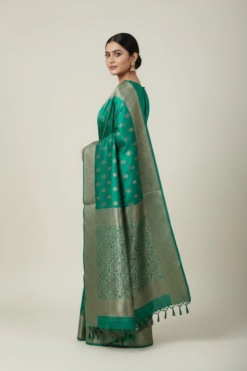 Handcrafted Dola Silk Banarasi Silk Saree - Peacock Blue | Rangoli